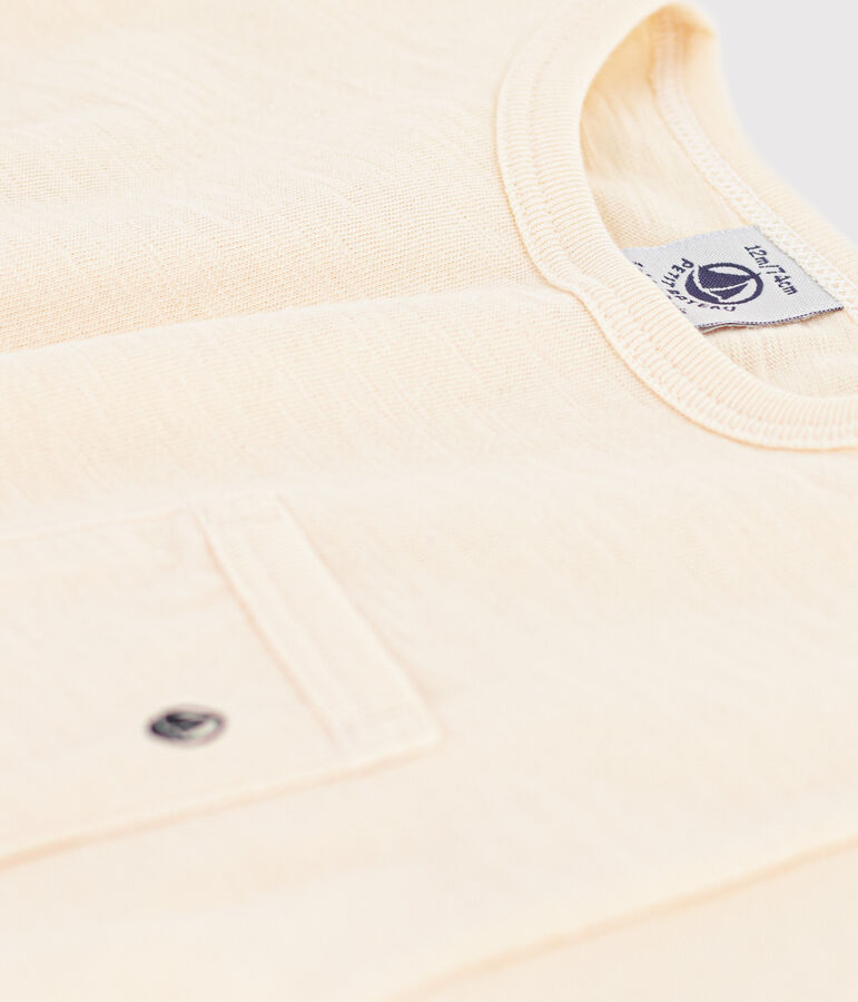 Camiseta de manga corta de punto flameado para beb&eacute; crudo