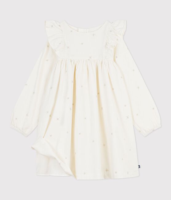 Vestido infantil liso de pana de manga larga crudo MILK/ ARGENT