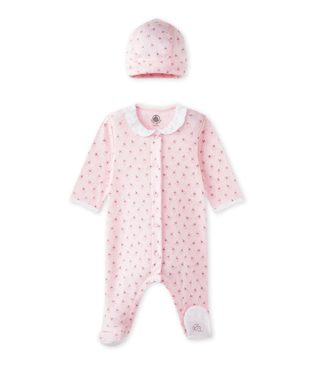 Pijama y gorrito de nacimiento beb&eacute; ni&ntilde;a rosa/multicolor