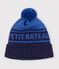 Gorro infantil de punto tricotado de jacquard con forro polar azul/azul