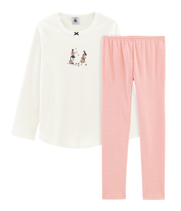 Pijama de punto para ni&ntilde;a blanco/rosa