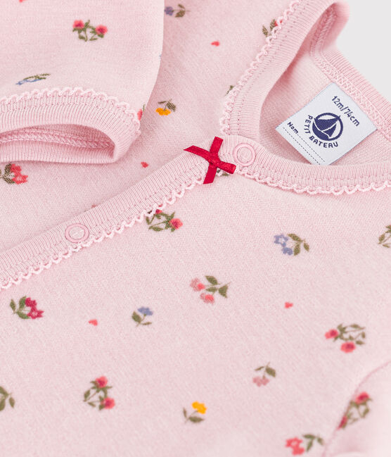 Pijama de terciopelo con estampado de flores para bebé rosa JOLI/blanco MULTICO