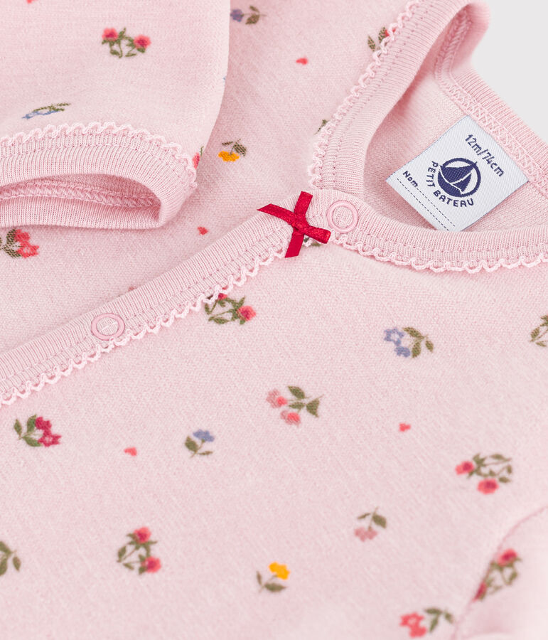 Pijama de terciopelo con estampado de flores para beb&eacute; rosa JOLI/blanco MULTICO