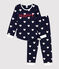 Pijama de niña/niño con estampado de corazones de muletón azul SMOKING/blanco MARSHMALLOW