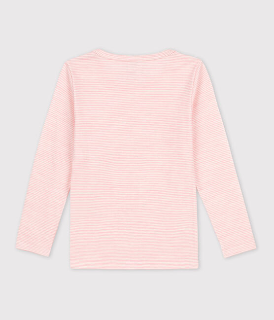 Camiseta de manga larga milrayas de niña de lana y algodón rosa CHARME/blanco MARSHMALLOW
