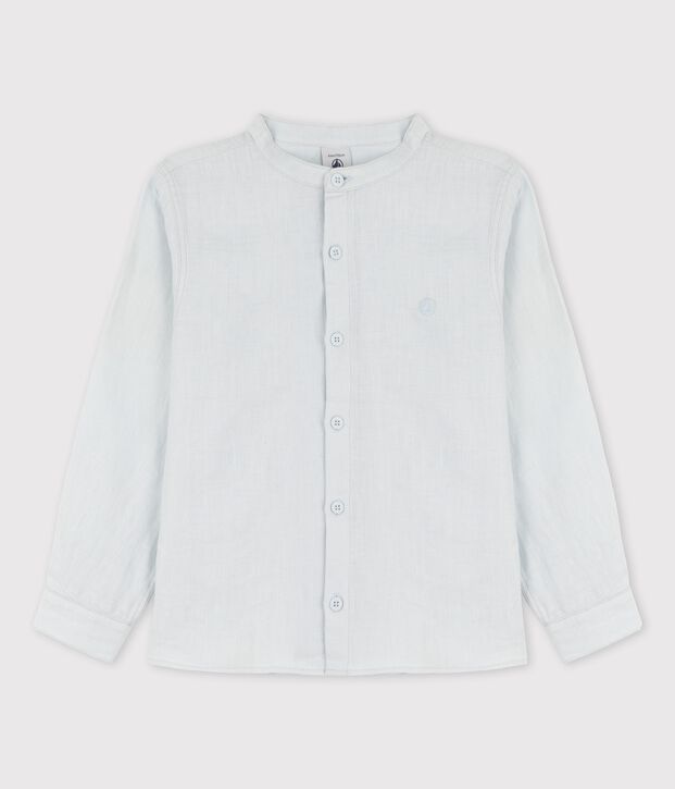 Camisa de lino de manga larga para ni&ntilde;o azul