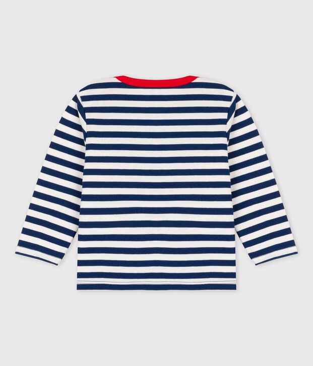 Camiseta de manga larga a rayas de jersey para beb&eacute; azul/blanco