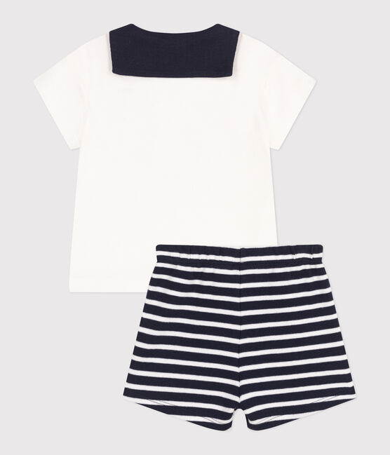 Conjunto de dos piezas de algodón con camiseta con cuello de uniforme para bebé azul SMOKING/blanco MARSHMALLOW