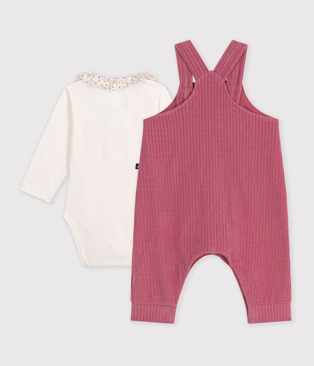 Ensemble salopette et body b&eacute;b&eacute; en coton avec col uni rosa/crudo