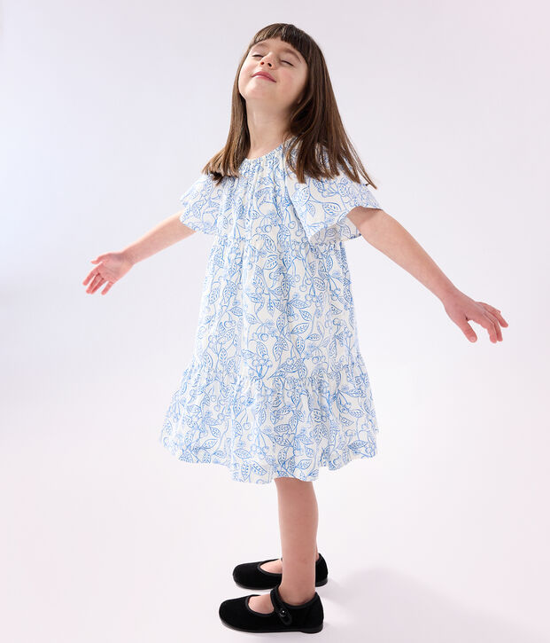 Vestido infantil de algod&oacute;n estampado de manga corta azul/azul