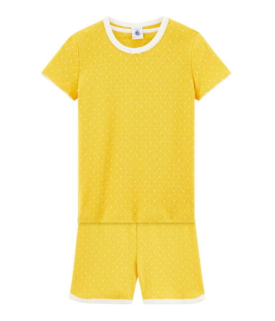 Pijama corto de punto para niña amarillo HONEY/blanco MARSHMALLOW