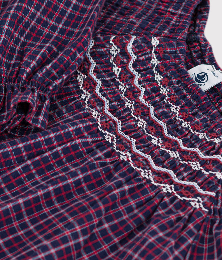 Vestido infantil de manga larga de franela a cuadros azul/multicolor