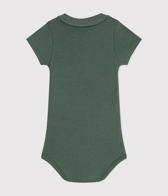 Body de algodón de manga corta con cuello claudine para bebé verde CROCO