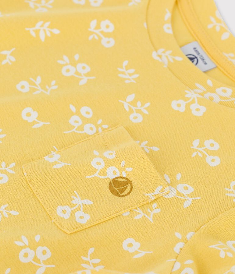 Vestido de manga corta de algod&oacute;n de ni&ntilde;a amarillo/blanco