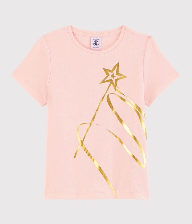 Camiseta de manga corta de algod&oacute;n de ni&ntilde;a rosa