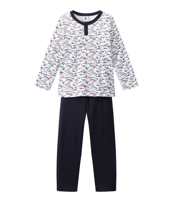 Pijama con cuello tunecino para niño azul SMOKING/blanco ECUME/ MULTICO