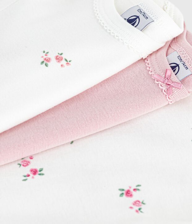 Juego de bodis de algod&oacute;n de manga corta con flores para beb&eacute; multicolor