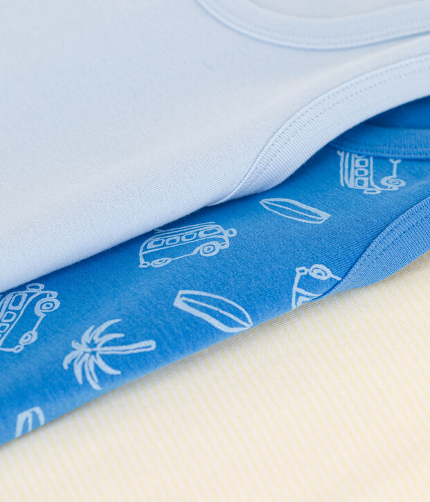 Juego de 3 camisetas infantiles sin mangas de algod&oacute;n con estampado de furgonetas multicolor