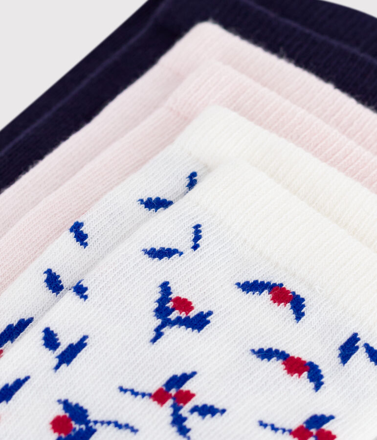 3 pares de calcetines infantiles de algod&oacute;n con estampado de flores multicolor