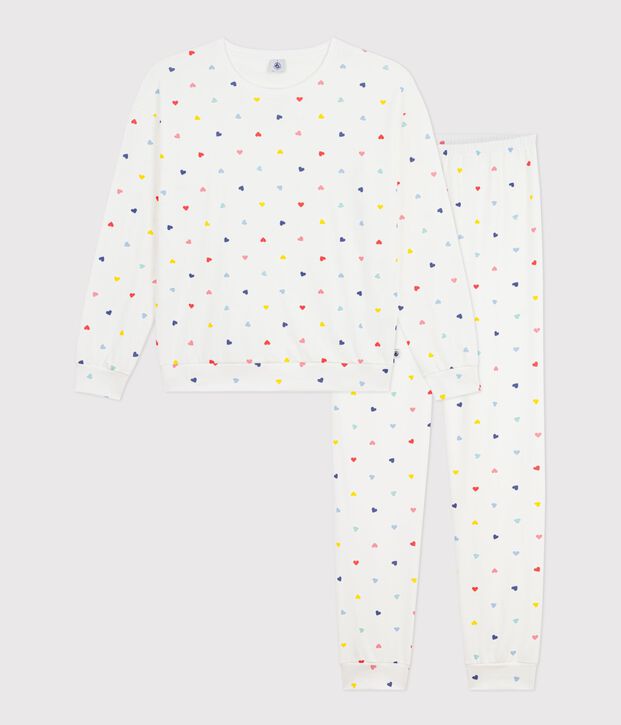 Pijama de algod&oacute;n y elastano con estampado de corazones para mujer blanco/multicolor