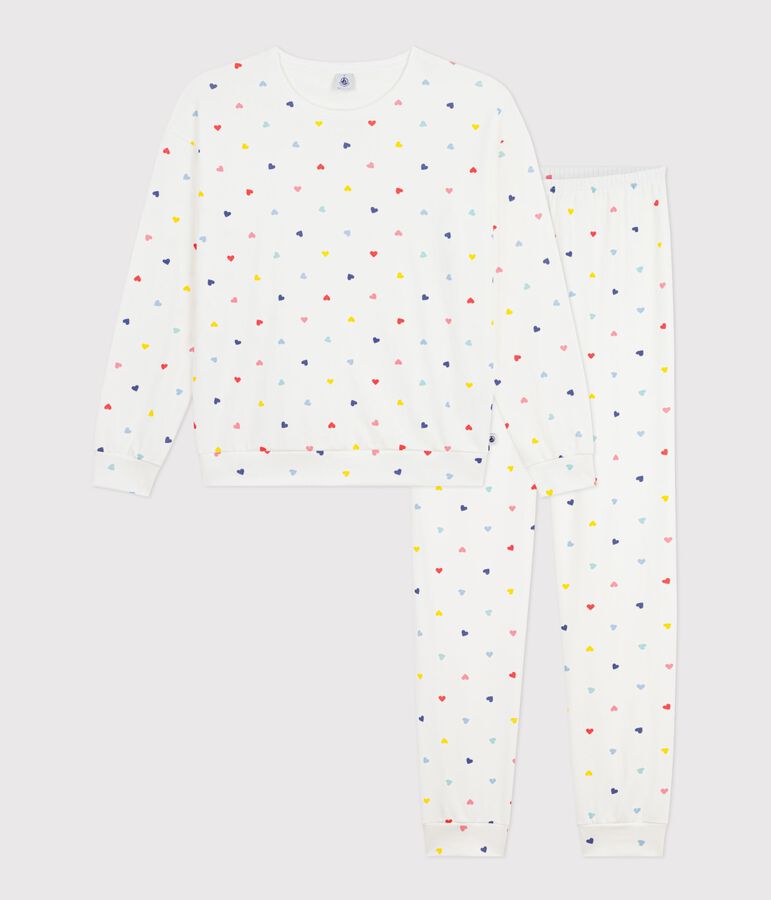 Pijama de algod&oacute;n y elastano con estampado de corazones para mujer blanco/multicolor