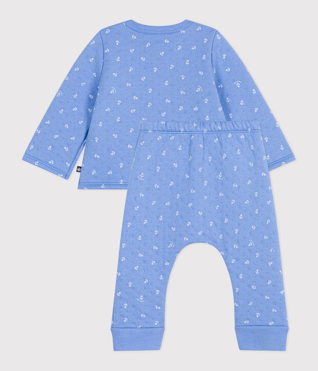 Conjunto de dos piezas de algod&oacute;n para beb&eacute; azul/blanco