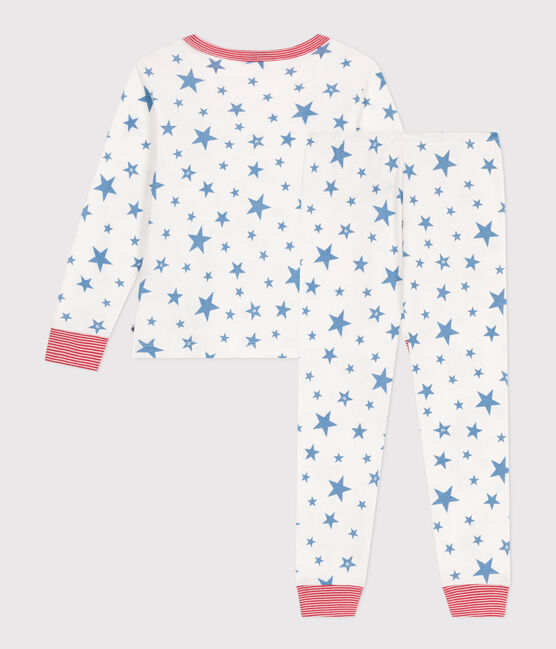 Pijama infantil de algodón con estampado de estrellas blanco MARSHMALLOW/azul ALASKA