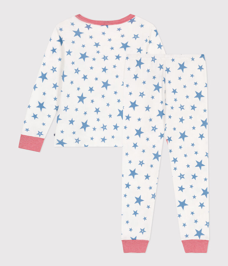 Pijama infantil de algod&oacute;n con estampado de estrellas blanco/azul