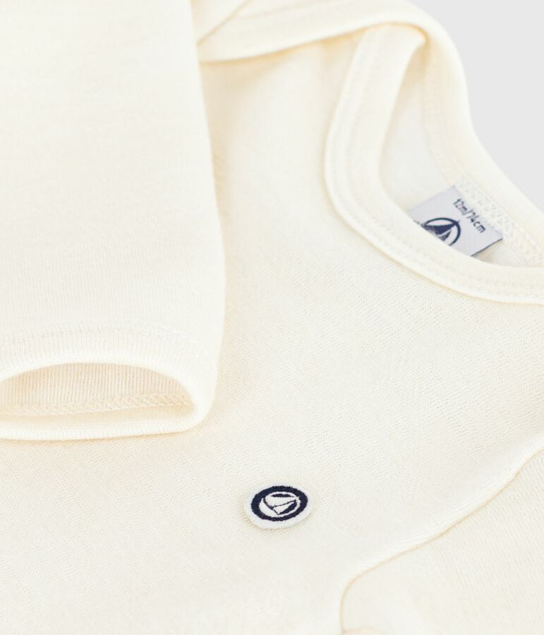 Body de lana y algod&oacute;n de manga larga para beb&eacute; beige