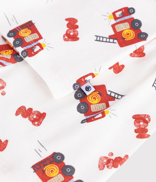 Pijama corto infantil de algod&oacute;n con estampado de bombero blanco/multicolor