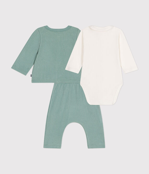 Conjunto de 3 piezas de terciopelo para beb&eacute; verde