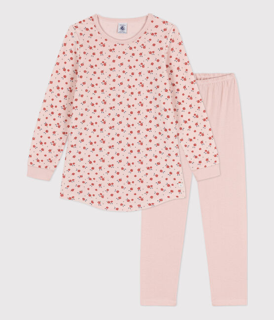 Camisón y leggings de terciopelo y algodón con flor para niña rosa SALINE/blanco MULTICO
