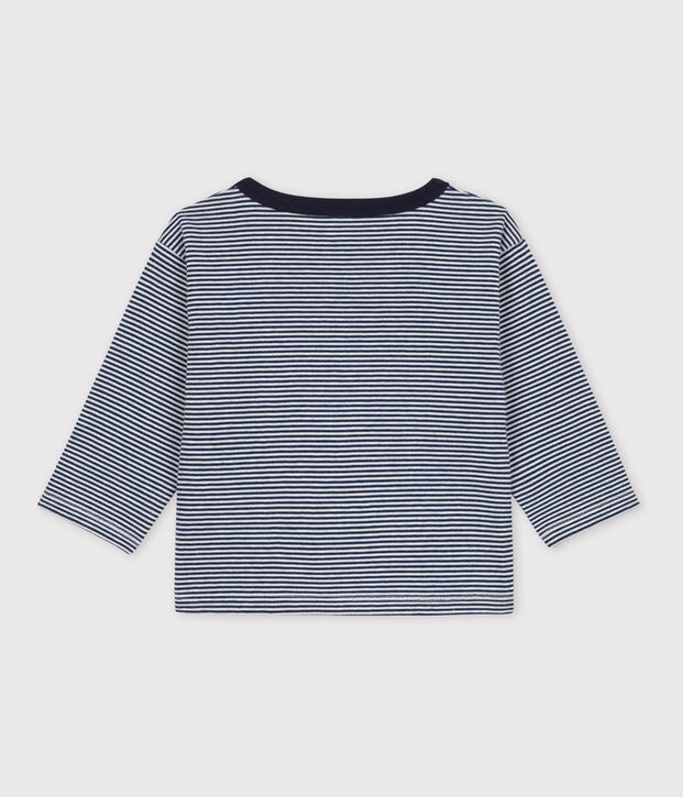 Camiseta de t&uacute;bico milrayas de manga larga de beb&eacute; azul/beige