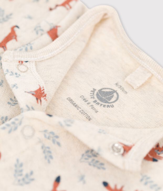 Pelele estampado de terciopelo org&aacute;nico para beb&eacute; beige/blanco