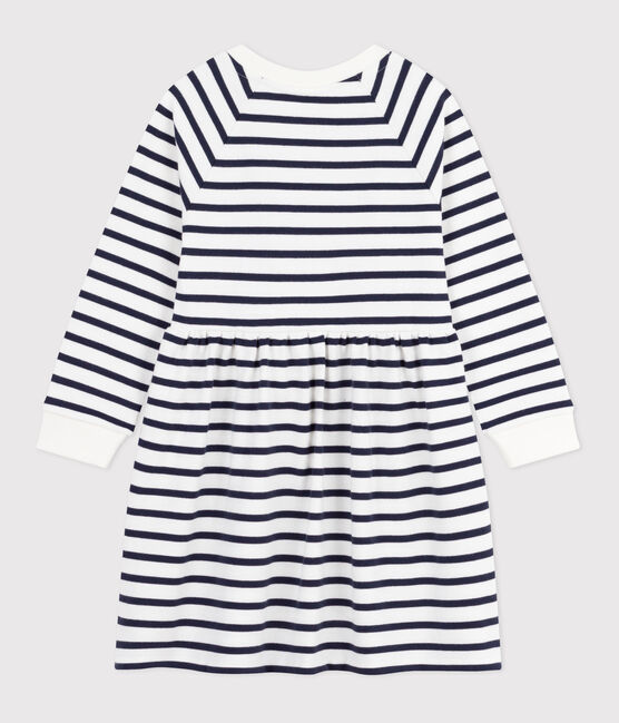 Vestido infantil de algodón de manga larga a rayas blanco MARSHMALLOW/azul SMOKING