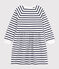 Vestido infantil de algodón de manga larga a rayas blanco MARSHMALLOW/azul SMOKING
