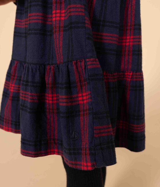 Vestido a cuadros de manga larga de franela de algodón de niña azul SMOKING/blanco MULTICO