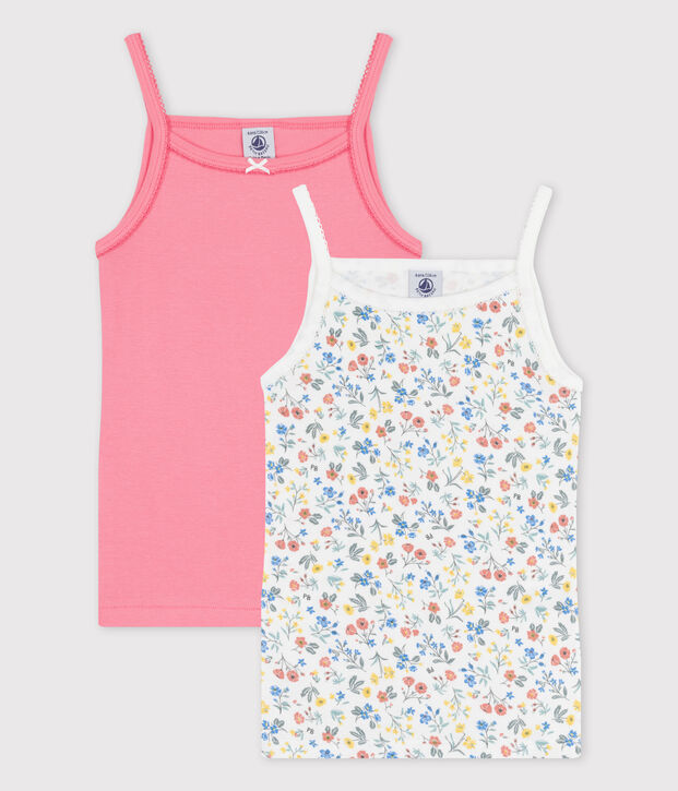 Juego de 2 camisas de tirantes de flores de algod&oacute;n de ni&ntilde;a multicolor