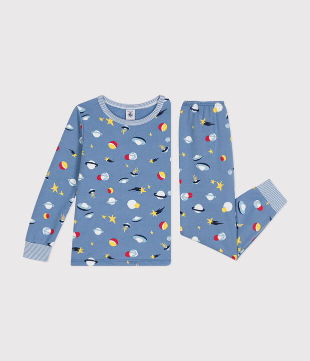 Pijama infantil de felpa cepillada con estampado espacial azul/multicolor