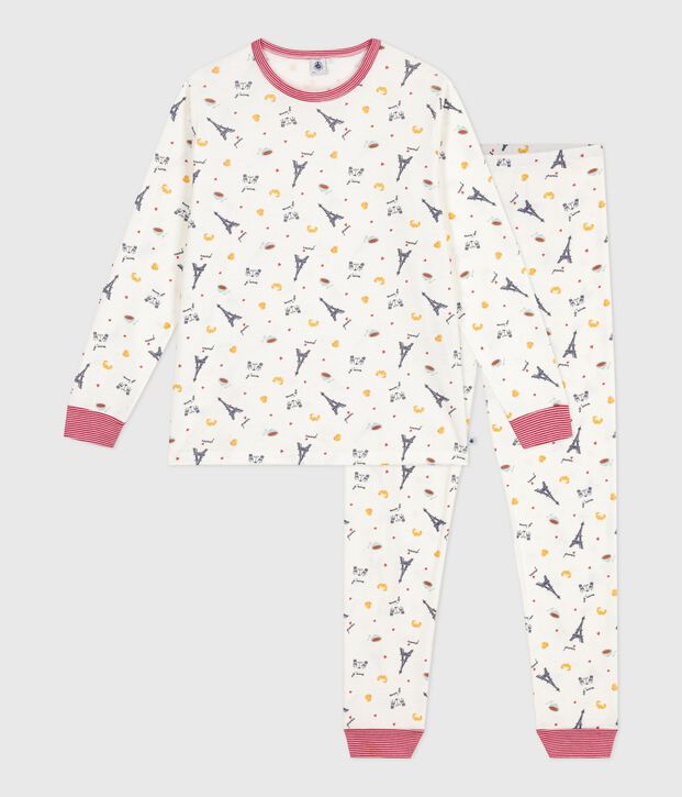 Pijama infantil de algod&oacute;n con estampado de Par&iacute;s blanco/multicolor