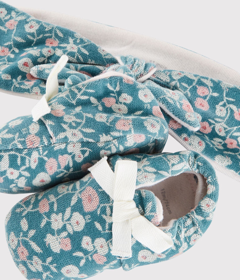 Juego de cinta y patucos de flores de terciopelo para beb&eacute; ni&ntilde;a MOZAIK/crudo MULTICO