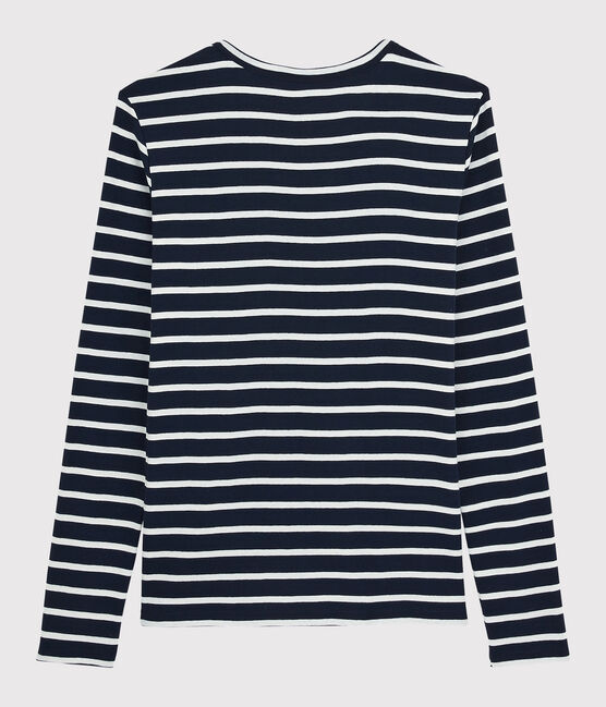 Camiseta icónica con cuello de pico para mujer azul SMOKING/blanco MARSHMALLOW