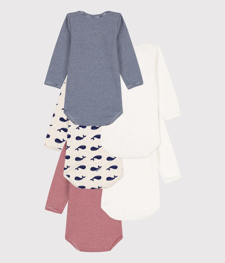 Juego de 5 bodis de manga larga de algod&oacute;n de beb&eacute; con motivo de ballena multicolor