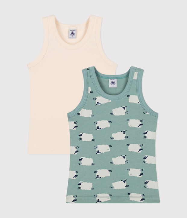 Juego de 2 camisetas infantiles de algod&oacute;n sin mangas con oveja multicolor