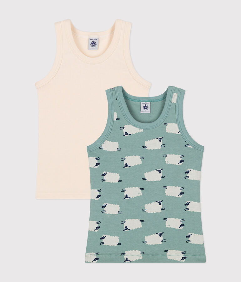 Juego de 2 camisetas infantiles de algod&oacute;n sin mangas con oveja variante 1
