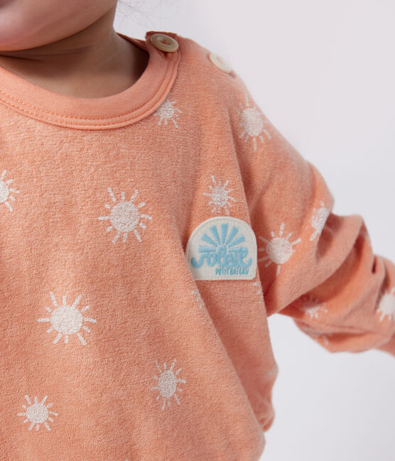 Sudadera de rizo de algodón con estampado de soles para bebé naranja ABRICOT/ MARSHMALLOW