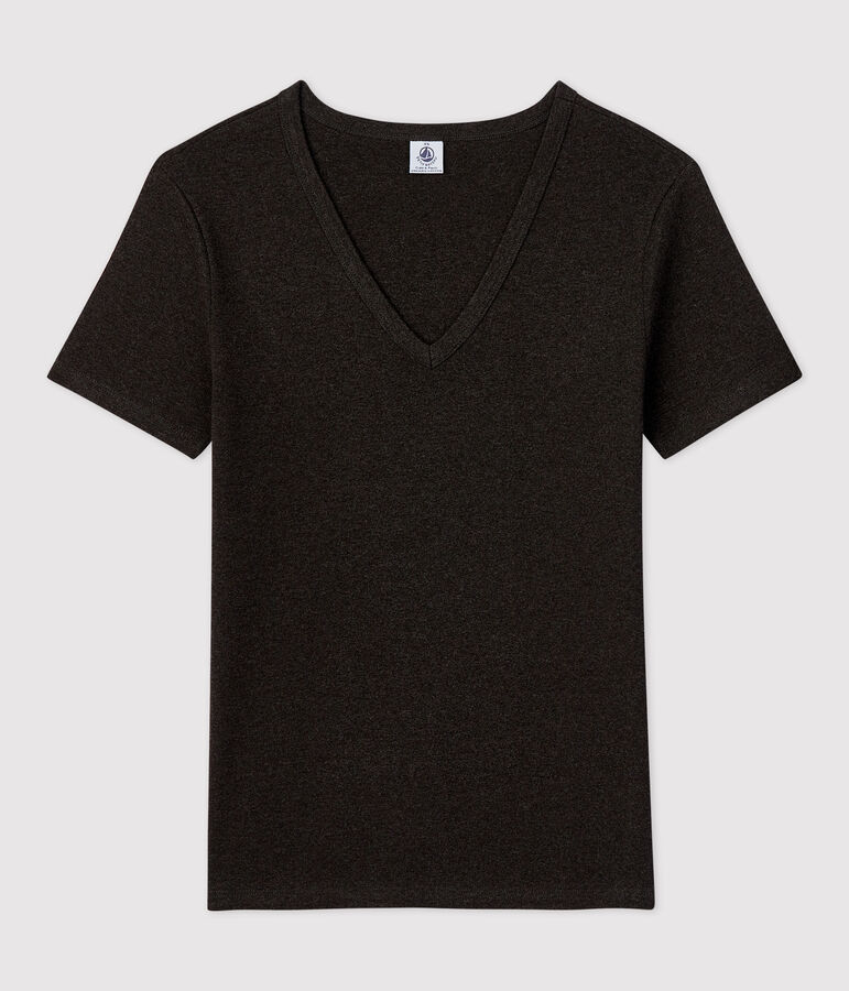 Camiseta L'ICONIQUE con cuello de pico de algod&oacute;n org&aacute;nico de mujer gris