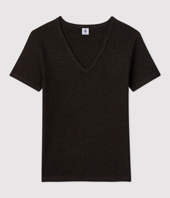 Camiseta L'ICONIQUE con cuello de pico de algodón orgánico de mujer gris CITY CHINE