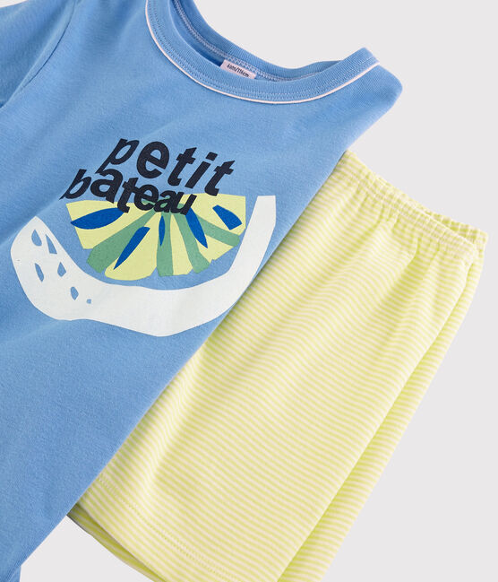 Pijama corto de limón de algodón de niño azul EDNA/crudo MULTICO