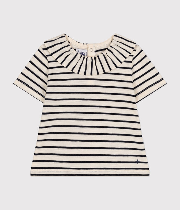 Blusa de manga corta de punto para beb&eacute; crudo/azul